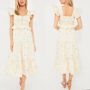 O.P.T Elegant Cream Floral Midi Dress